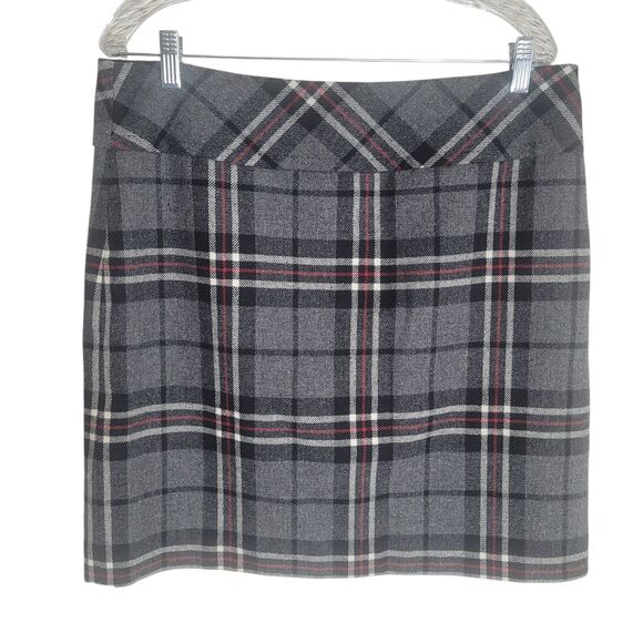 Eddie Bauer Y2K Wool Plaid Skirt Women's Size 12 Tall Gray Dark Academia Preppy - Picture 1 of 11